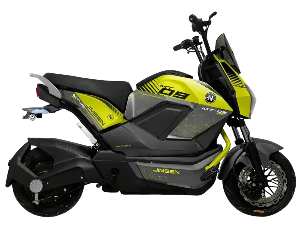 Jimsen X2 yellow and black electric motorcycle, side view